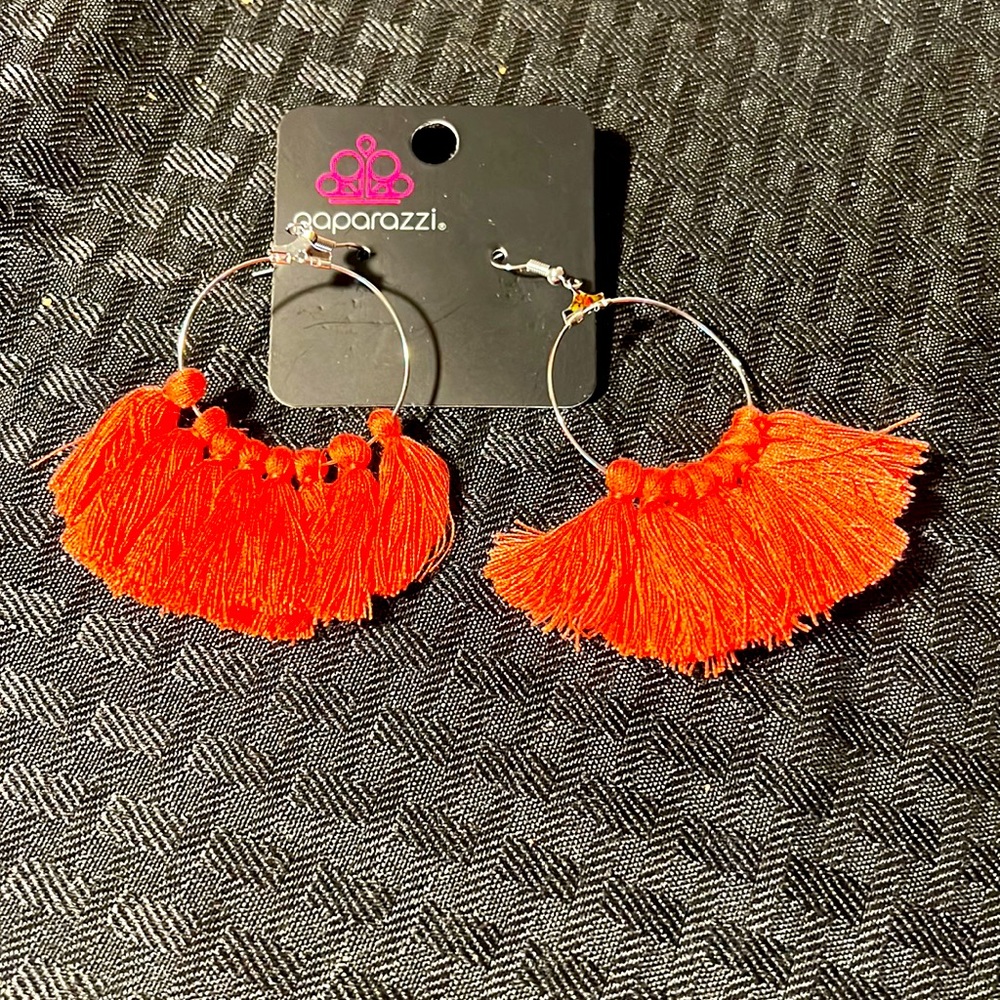 Orange fringe earrings